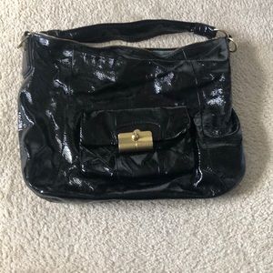 Black shiny leather coach bag